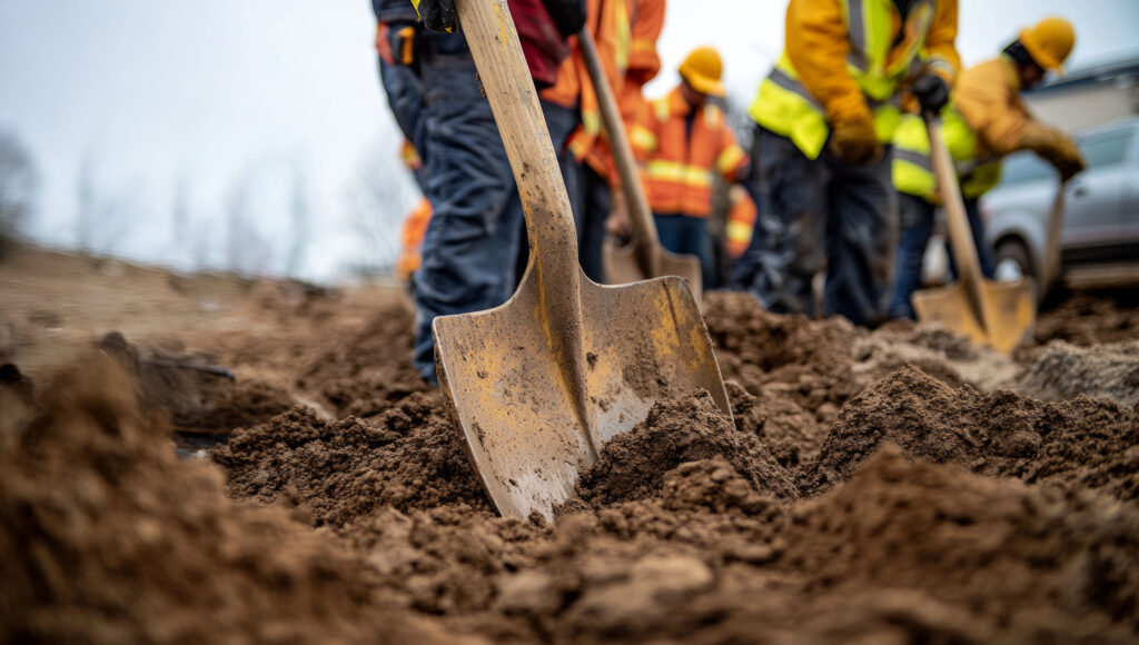 Team Digging with Shovels